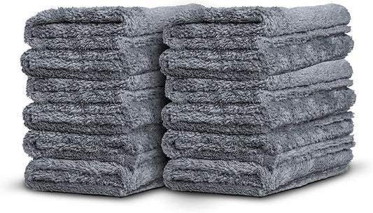 Adam's Borderless Grey Microfiber Towel (12pk) - Premium Ultra Soft Car Detailng Towel Cloths, 480gsm - Safe for Car Wash, Home Cleaning & Pet Drying Cloths (16 Inch x 16 Inch)