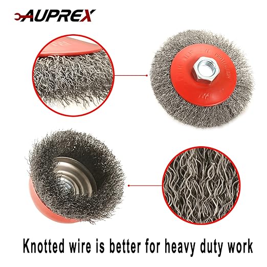 4 Pack Wire Wheel Brush Set for Angle Grinders, 4 & 3 Inch, 5/8'-11 Thread Arbor, Twist Knotted Coarse Crimped Wire Brushes