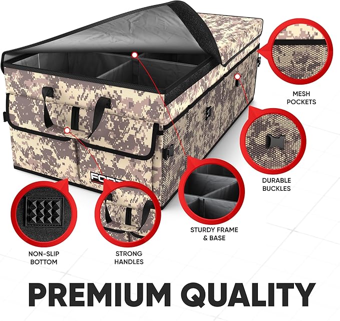 FORTEM Trunk Organizer For SUV Car Trunk Organizer, Foldable Storage, Car Accessories for Women Men, Collapsible Multi Compartment, 600D Oxford, Non Slip Bottom, Securing Straps, Soft Cover (85L)