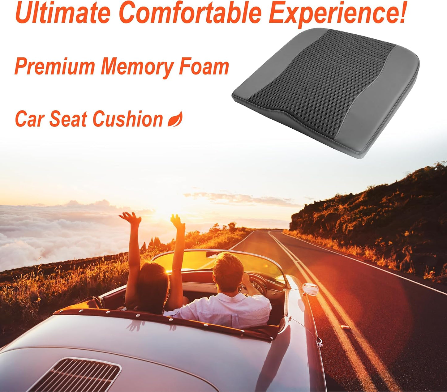 Car Seat Cushion, Comfort Memory Foam Car Cushions for Driving - Sciatica & Lower Back Pain Relief, Driver Seat Pillow for Auto, Office Chair, Wheelchair - 4D Mesh Black