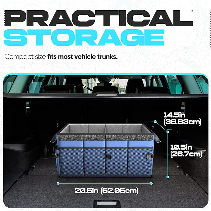 FORTEM Car Trunk Organizer, Collapsible Multi Compartment SUV Organizer, Foldable Storage for Car Accessories for Women Men, 600D Oxford, Non Slip Bottom, Securing Straps, Soft Cover (50L)