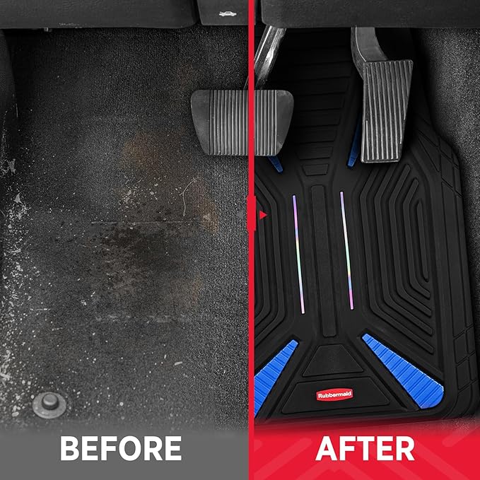 Rubbermaid Car Mat Full Set, Universal Trim-to-Fit Heavy-Duty Car Floor Mats – 4-Piece Set for All Weather Protection – Durable Rubber Mat for Cars, Trucks, SUVs & Vans-Blue