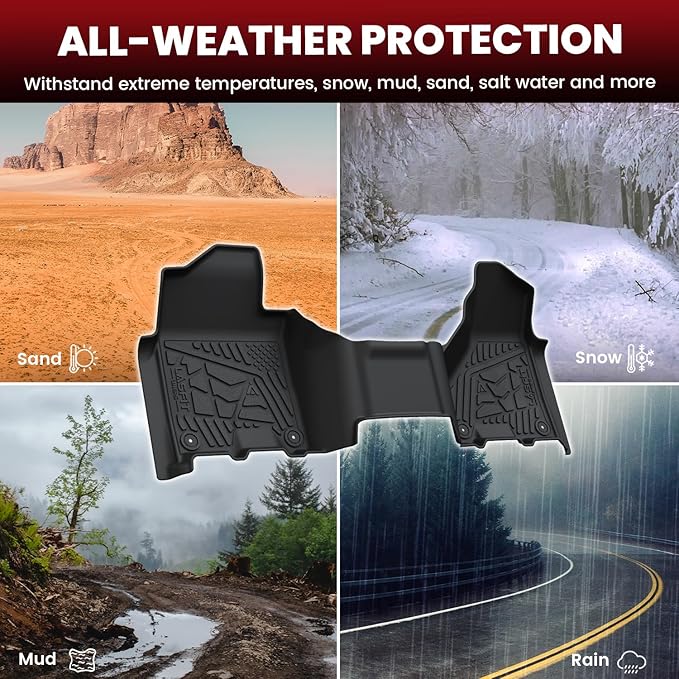 LASFIT Floor Mats 2019-2025 for Ram 2500/3500 Crew Cab with Bench Seat (Not for Bucket Seat & Model with PTO KIT or 4X4 Shifter), All Weather TPE Custom Fit Car Mats Floor Liners 1st & 2nd Row, Black