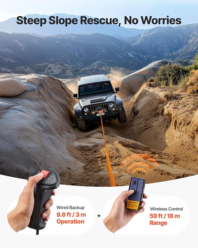 VEVOR Electric Winch, 12000 lbs Load Capacity, 12V DC Truck Winch with Φ0.36 in x 75.5 ft Synthetic Rope, Wireless & Wired Remote Control, IP55 Waterproof for Towing Off-Road SUV Jeep Trailer