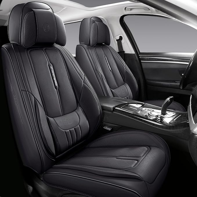 NS YOLO Universal Fit Full Coverage Leather Car Seat Covers for Cars,SUVs and Pick-up Trucks, Car Seat Protector,Automotive Seat Covers Full Set,Car Seat Cushion,Black Seat Cover for 5 Seats