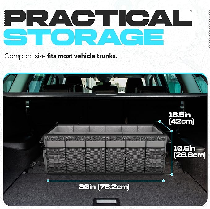 FORTEM Trunk Organizer For SUV Car Trunk Organizer, Foldable Storage, Car Accessories for Women Men, Collapsible Multi Compartment, 600D Oxford, Non Slip Bottom, Securing Straps, Soft Cover (85L)