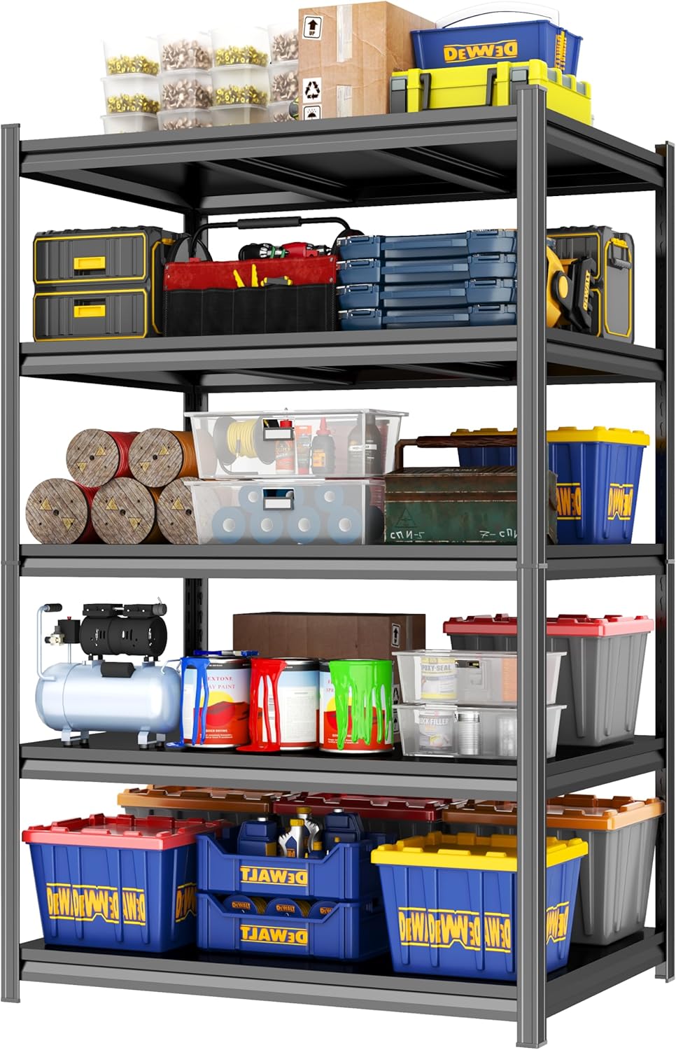 72" H Garage Shelving Adjustable Storage Shelves Metal Shelving Units 5-Tier Storage Shelves Heavy Duty for Basement, Commercial, Warehouse, Industrial, Black