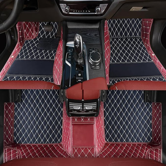 Custom car Floor mats Suitable for 99% car Truck SUV,car mats All Weather Personalized,Full Coverage Luxury Car Mats, Anti-Slip Leather Floor mats. (Wine red Black Combination)