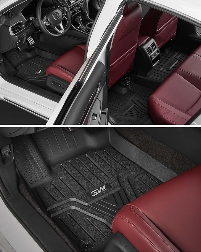 3W Floor Mats Fit for Honda Accord 2018-2022(Include Hybrid Models), Custom Fit Floor Liner for 1st 2nd Row Full Set TPE All-Weather Car Liners Black