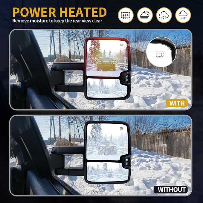 DWVO Towing Mirrors Compatible with 07-13 Silverado 1500 2500 3500 Avalanche Tahoe Suburban GMC Yukon Sierra Cadillac Power Heated Manual Folding Telescoping LED Turn Signal Light Black