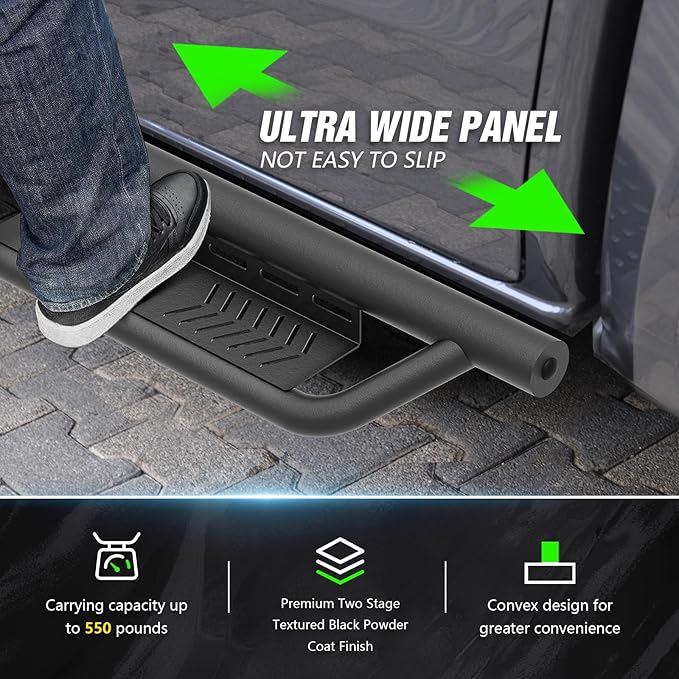 Crew Cab Running Boards Side Steps Compatible with 2009-2014 Ford F150 F-150 SuperCrew Cab Super Duty, Two Stairs Design Side Rail Nerf Bar Rock Sliders (4 Full Size Doors, Star Logo)