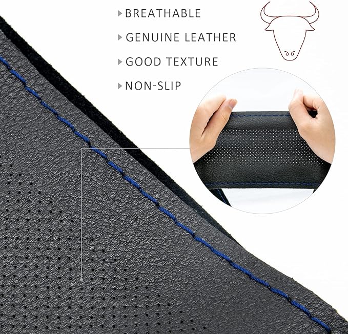AUTOXBERT 38cm/15 Genuine Leather DIY Steering Wheel Cover Soft Hand Sewing On Wrap Cover with Needles Thread fit for VW Ford Nissan Kia Vauxhall