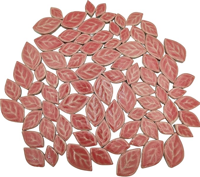 1.1LB Random Leaves Ceramics Mosaic Tiles, Making Creative 3 Size Ceramic Mosaic Pieces for DIY Craft,Flowerpots, Vases, Cups, Garden Decor Mosaic Making Supplies (Light Red)