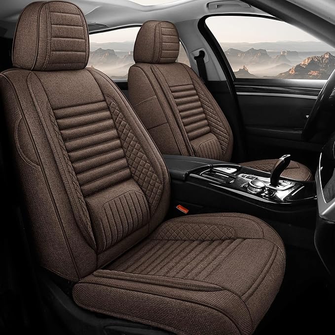 Car Seat Covers Full Set, 5 Seats Universal Linen Vehicle Cushion for Automotive Front and Rear, Seat Protectors Fit for Most SUV Truck Sedans Pick-up Jeep, Airbag Compatible (Brown)