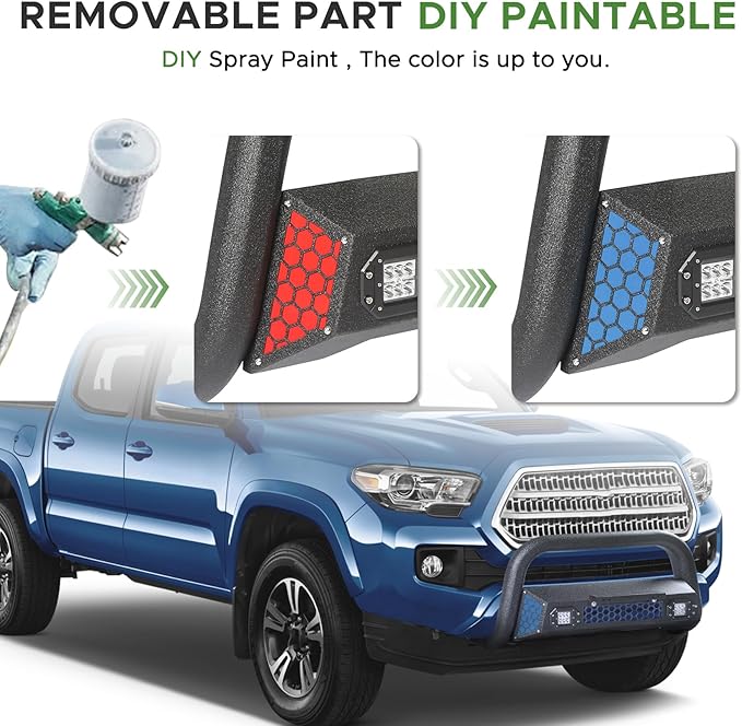 Bull Bar Fit for Toyota Tacoma 3rd gen 2016 2017 2018 2019 2020 2021 2022 2023 with LED Light & w/License Plate Bracket DIY Paintable Front Bumper Brush Push Bar Grille Guard Protector