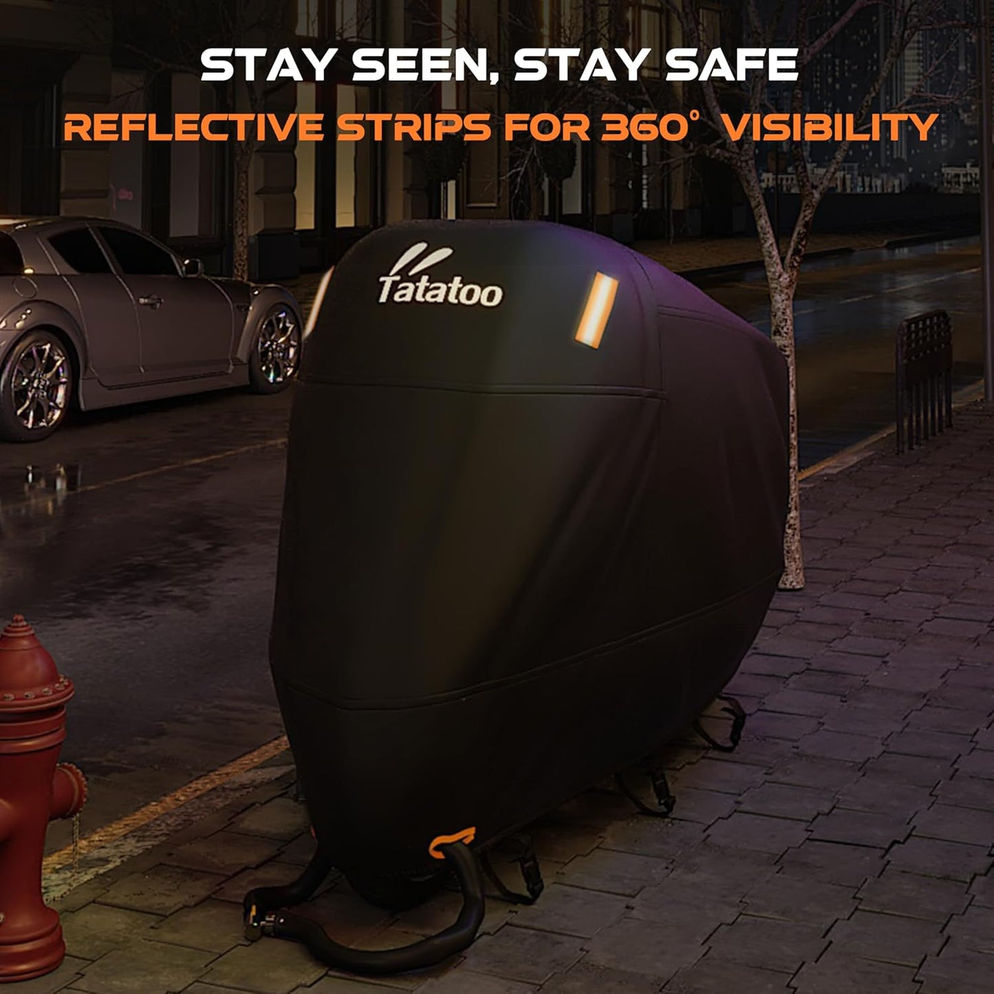 Motorcycle Cover Waterproof Outdoor, 300D Heavy Duty, UV & Rain Resistant, Windproof with 3 Buckles, Fits Most Motorcycles, Cruisers, Sportbikes, Dirt Bikes, Scooters up to 112.2"- 4XL Size