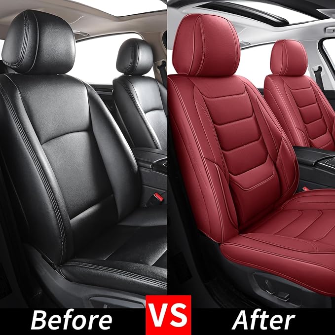 Front Seat Covers for Cars Breathable Leather Seat Covers Waterproof Seat Protectors Universal Fit for Most Automotive Cars SUV Trucks(Red, Front Pair)