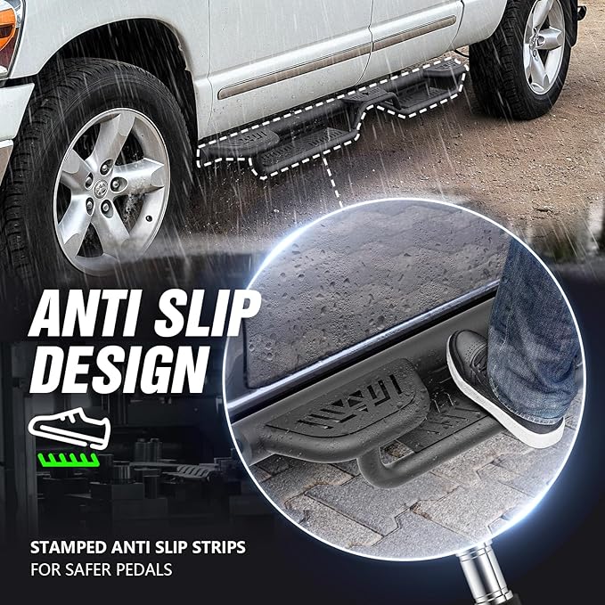 Quad Cab Three Raised Steps Running Boards Compatible for 2002-2008 Dodge Ram 1500 Quad Cab, 2003-2009 Ram 2500 3500 Double/Extended Cab Side Steps Rails Nerf Bar Two Stairs Design