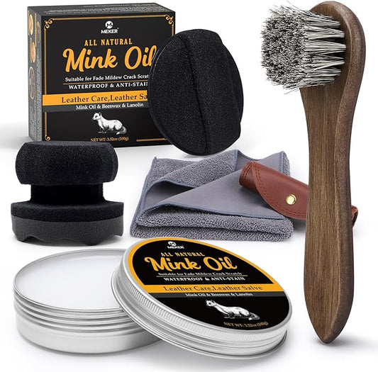MEKER Mink Oil for Leather Boots, Leather Conditioner and Cleaner 3.52 oz-All-Natural Waterproof Soften and Restore Shoes