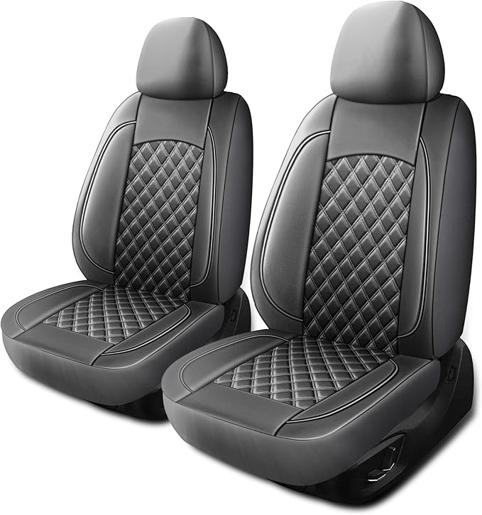 Leather Car Seat Covers,Breathable and Waterproof Napa Leather Automotive Seat Cover,Universal Interior for Cars,Sedans,SUVs,Vans,Trucks(2 Pieces,Front Seat,Grey,N3)