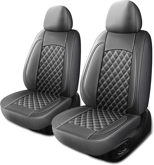 Leather Car Seat Covers,Breathable and Waterproof Napa Leather Automotive Seat Cover,Universal Interior for Cars,Sedans,SUVs,Vans,Trucks(2 Pieces,Front Seat,Grey,N3)
