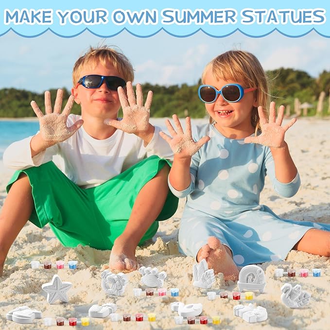 JellyArch 20 Set Summer Beach DIY Painting Ceramic Kit Paint Your Own Beach Ball Flamingo Slipper Statues Unpainted Plaster Figurines Brushes Acrylic Paints Bags Party Favor