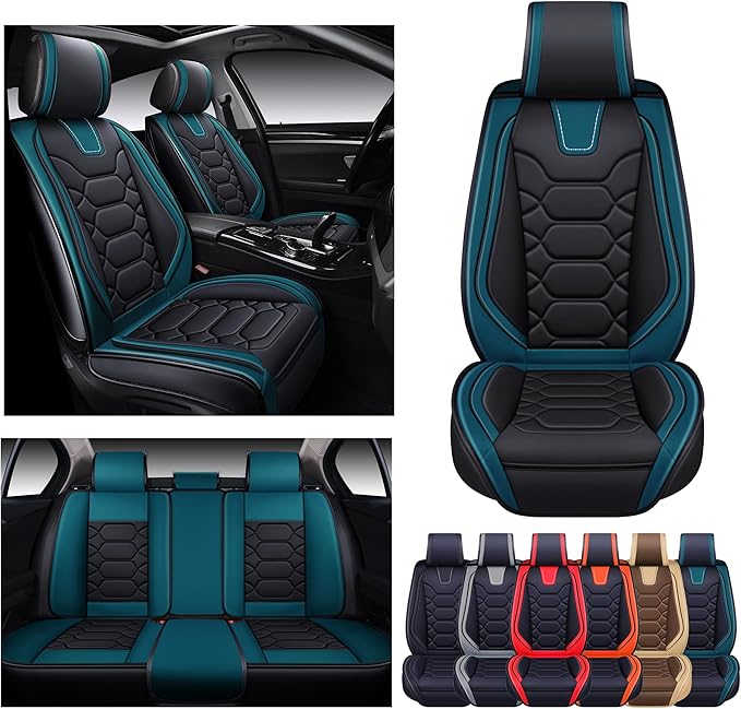 OASIS AUTO Car Seat Covers Full Set, Waterproof Faux Leather Seat Covers for Cars Universal Fit for SUV, Truck, Sedan, Black Premium Car Seat Protector with Front & Back Cushions