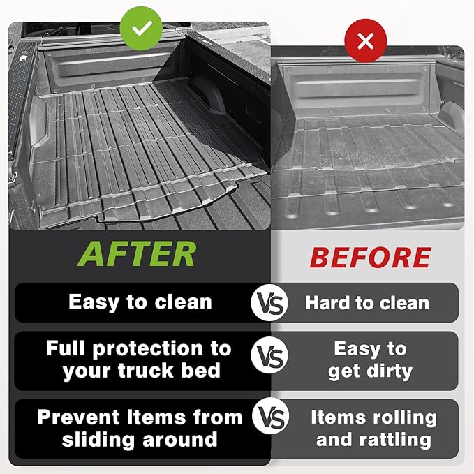 TripleAliners Truck Bed Mat Compatible with 2022 2023 2024 2025 2026 Rivian R1T Accessories Vehicle Perfectly Flush All Weather Protection TPE Heavy Duty Pickup Car Bed Cargo Mat