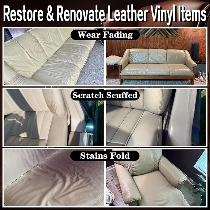 Beige Leather Repair Kit Furniture Vinyl Car Interior Steering Wheel Car Seats Color Restorer Cream Leather Recoloring Balm Fade Better Couch Conditioner Scratch Stain Remover Dye Paint Sofa Fabric