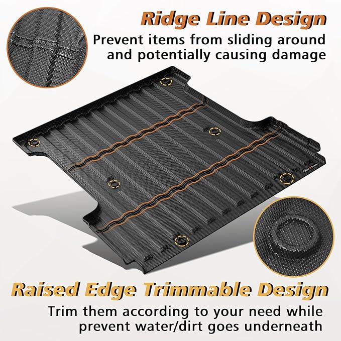 TripleAliners Truck Bed Mat Compatible with 2015-2023 Ford F150 & Lightning Accessories 5.5FT Flush All Weather Protection TPE Heavy Duty Pickup Cargo Mat