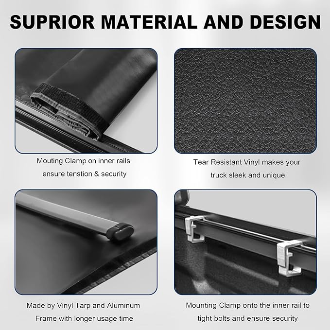 MOSTPLUS Roll-Up Soft Vinyl Truck Bed Tonneau Cover Compatible with 2005-2015 Toyota Tacoma Standard Model On Top Fleetside Cargo Bed 6 FT, Not for Flareside/Stepside Bed