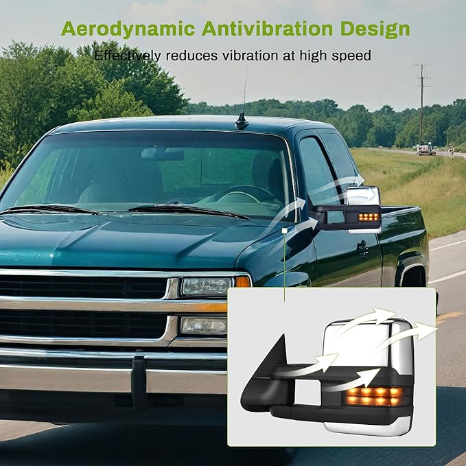 AUTOSAVER88 Towing Mirrors Compatible with 1999-2002 Chevy Silverado Sierra 1500 2500, 2001-2002 GMC Yukon XL Denali, LED Turn Signal Light Power Heated Telescoping Tow Mirrors Pair Set Chrome