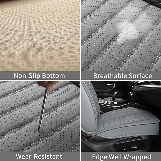 Car Seat Covers 5 Seats Full Set, Waterproof Napa Leather Automotive Seat Protector for Cars SUV Truck Sedan, Universal Anti-Slip Car Seat Cushion Interior Accessories, Gray