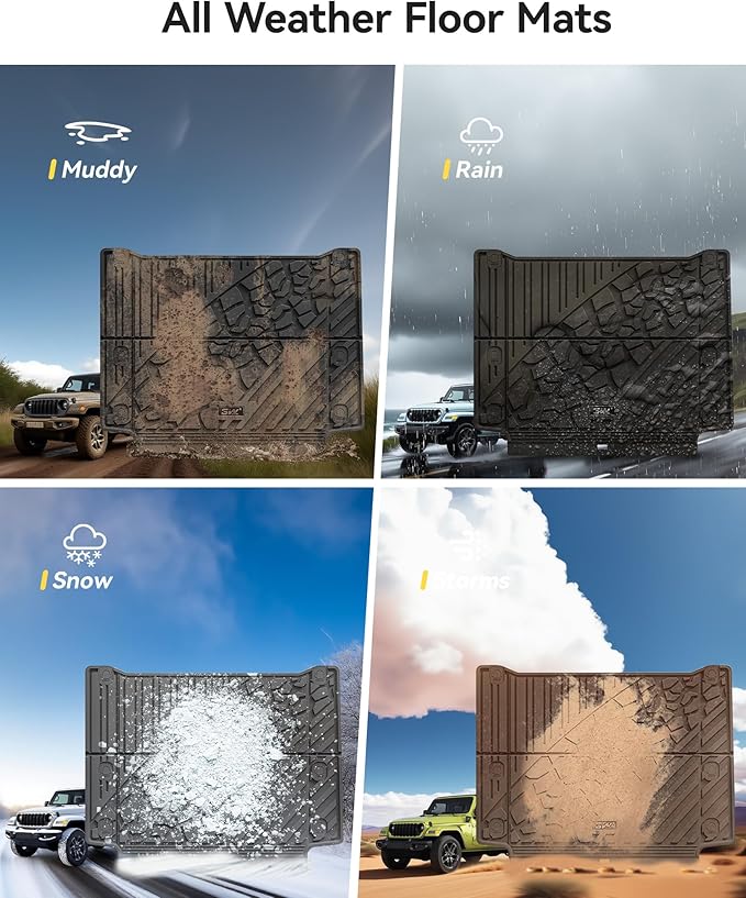 3W Backrest Liner & Cargo Liner for Jeep Wrangler 4XE 2021-2024 2025 (Non JL/JK), All Weather TPE Rubber Heavy Duty Car Liner Trunk Mat Wrangler 4XE Accessories (Hybrid & 4 Door with Subwoofer)