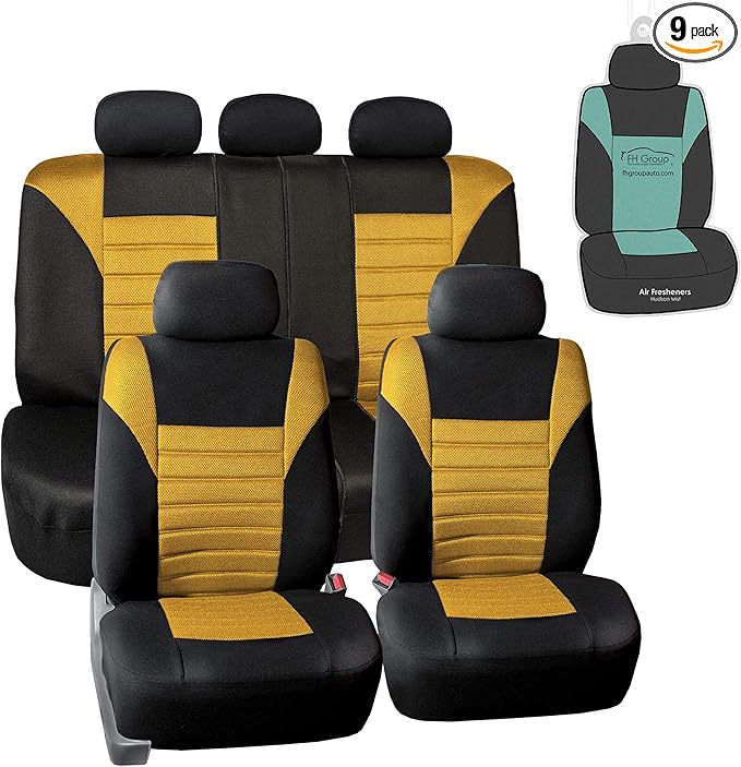 FH Group Automotive Car Seat Covers Full Set Premium 3D Air Mesh Front Seat Covers, Airbag Compatible & Split Bench Cover Universal Fit Interior Accessories for Cars Trucks and SUVs - Yellow