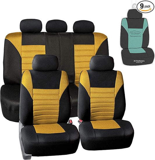 FH Group Automotive Car Seat Covers Full Set Premium 3D Air Mesh Front Seat Covers, Airbag Compatible & Split Bench Cover Universal Fit Interior Accessories for Cars Trucks and SUVs - Yellow