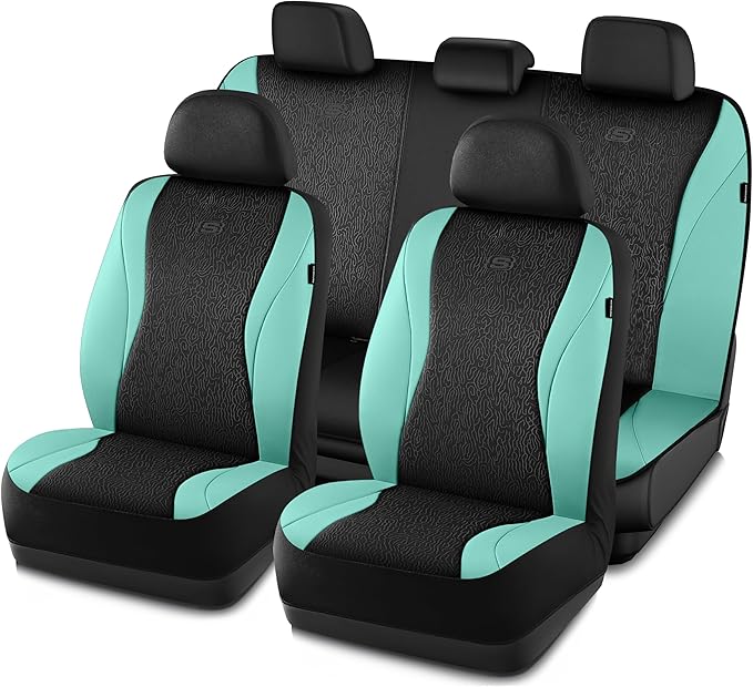 Skechers Car Seat Covers,Leather Seat Covers with GOGA Mat Technology,Waterproof Car Seat Covers Full Sets,Airbag Compatible,Comfort Universal Fit for Most Cars,Vans,Trucks,SUVs,Mint