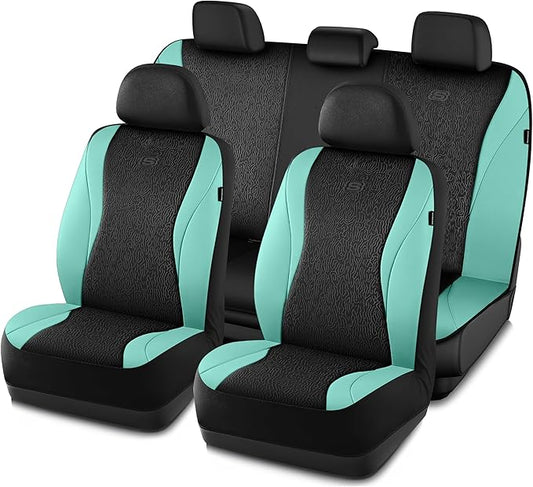 Skechers Car Seat Covers,Leather Seat Covers with GOGA Mat Technology,Waterproof Car Seat Covers Full Sets,Airbag Compatible,Comfort Universal Fit for Most Cars,Vans,Trucks,SUVs,Mint