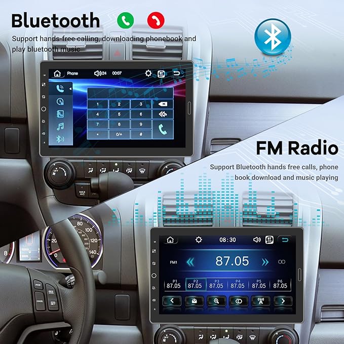 10.1 inch Single Din Car Stereo with CarPlay and Android Auto, 10 inch Touch Screen Radio with Mirror Link/1080P/EQ Audio/SWC/Bluetooth +Backup Camera+MIC