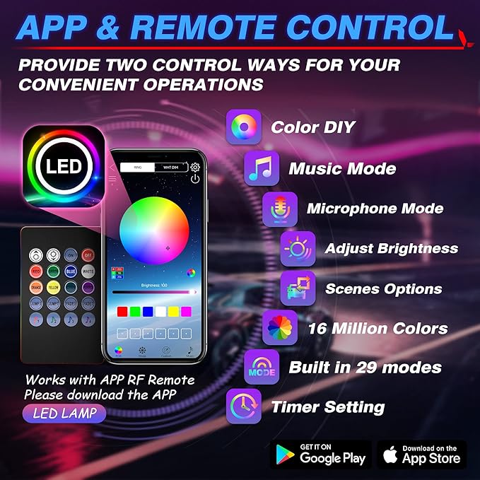 MICTUNING Car LED Interior Strip Light, 8 in 1 RGB Multicolor with 400 inches Fiber Optic Ambient Lighting Kits with Remote and APP Control, Car USB LED Strip Lights with Music Sync Mode