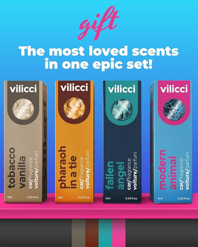 Vilicci Car Air Freshener | Luxurious Auto Perfume | Premium Hanging Air Freshener | Long Lasting Fragrance for Auto and Home | 1 Bottle of Car Scent (4 Count (Pack of 1), Gift Set)