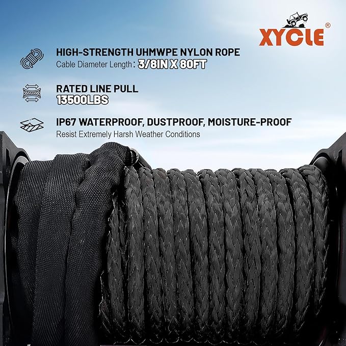 Winch13500lbs 12V Waterproof Electric Winch Synthetic Rope Electric Winch Towing Winch Boat Trailer Winch SUV 4-Wheel Drive Off-Road Vehicle with Remote Control 3/8 Synthetic Rope (Black)