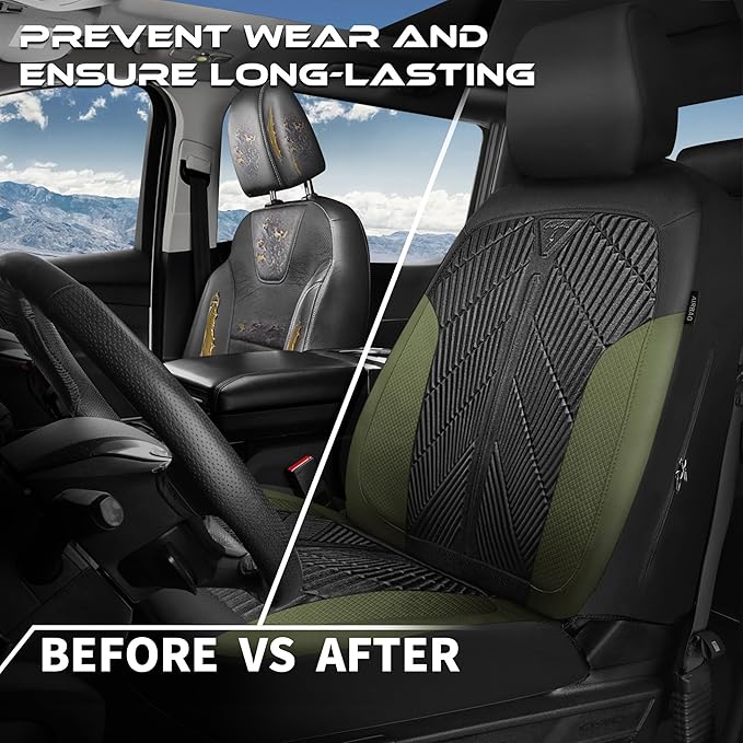 CAR PASS Waterproof Car Seat Covers Front Seats Covers Neoprene Wetsuit, All-Weather Non-Slip Durable,Universal Fit for SUV Sedans Trucks Vans Automotive,Armrest Airbag Compatible,Emboss 2 Black Green