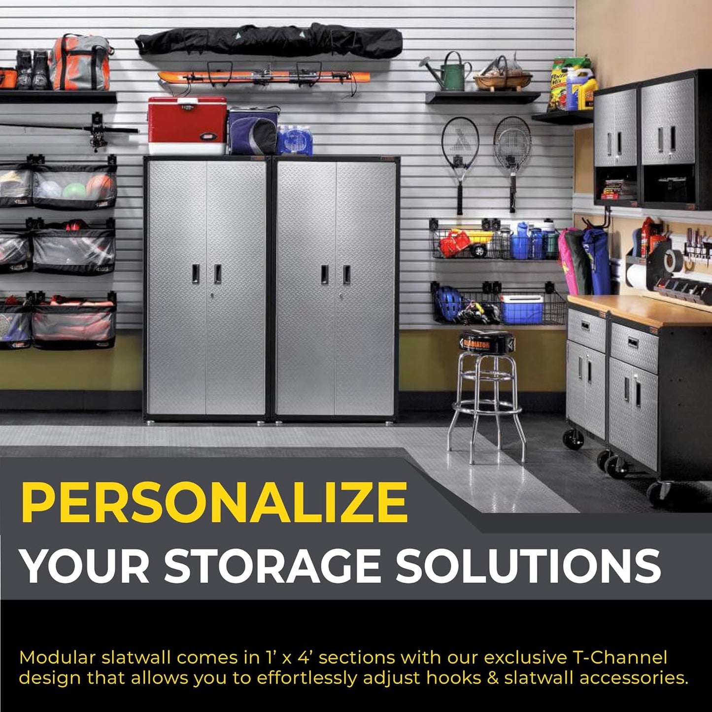 Slatwall Panel Garage Wall Organizer: Heavy Duty Wall Mounted PVC Wall Rack, Interlocking Slat Wall Paneling for Garage Wall Storage, Slatwall Board, Slatwall Shelves System -Black (3’H x 4’W)