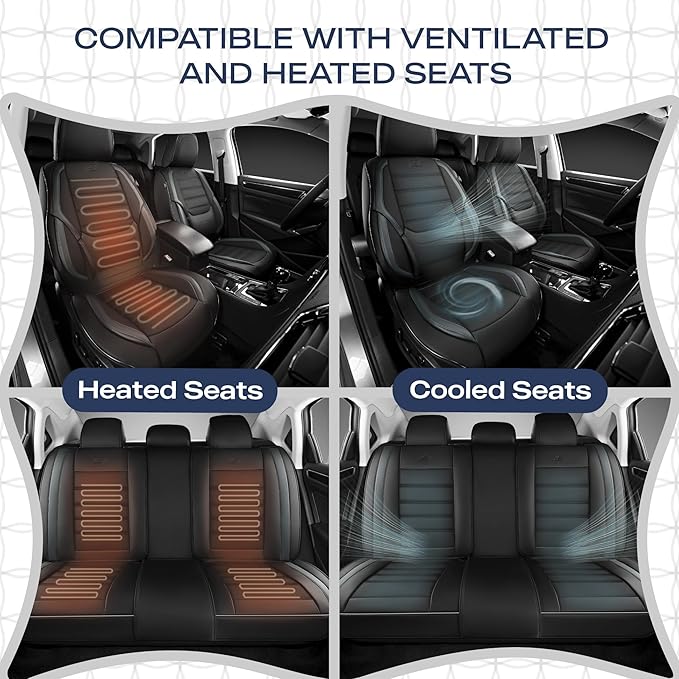 Skechers MAX Cushioning Seat Covers,Memory Foam Leather Car Seat Covers,Waterproof Car Seat Protector Full Sets,Car Seat Cushion Airbag Automotive Universal Fit for Most Cars,Vans,Trucks,SUV,Grey