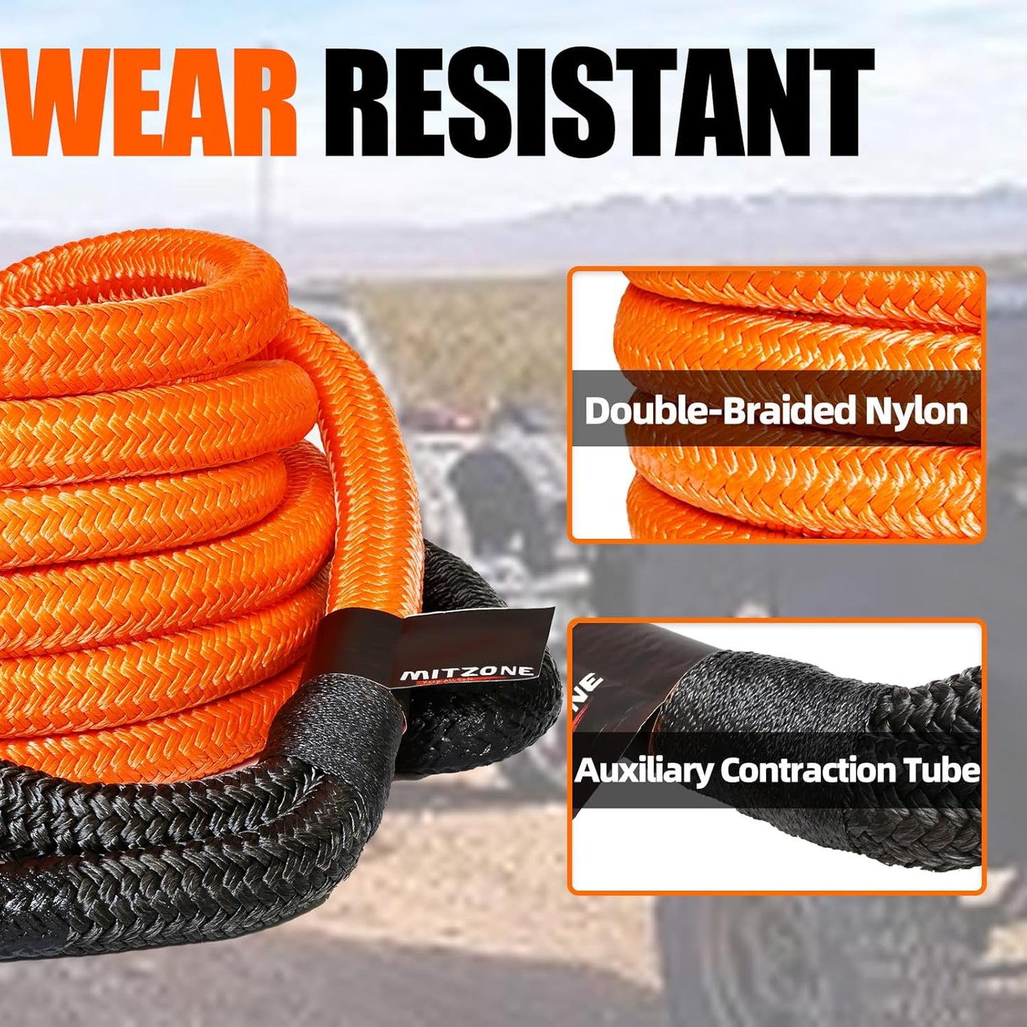 MITZONE Recovery Tow Strap,Heavy Duty Tow Strap Recovery Kit,Car Vehicle Heavy Duty Recovery Rope 44092 lbs for Diesel Trucks,SUV, ATV,Backhoe, Excavators,Ring Shackles,Storage Bag