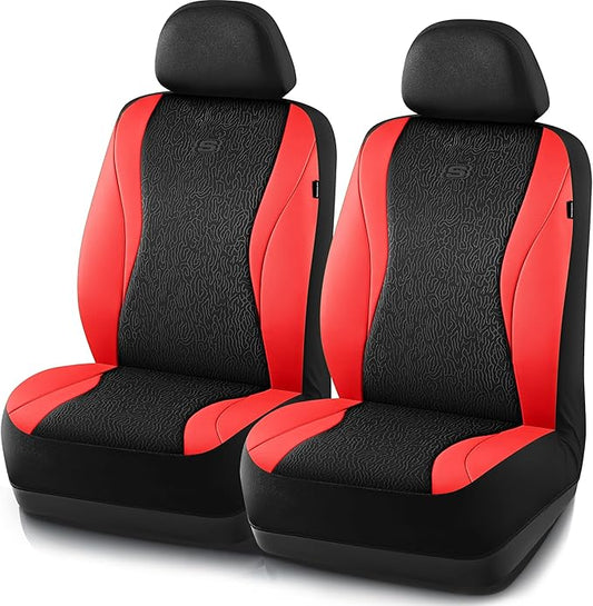 Skechers Car Seat Covers,Leather Seat Covers with GOGA Mat Technology,Waterproof Car Seat Covers Front Seats,Airbag Compatible,Comfort Universal Fit for Most Cars,Vans,Trucks,SUVs,Red
