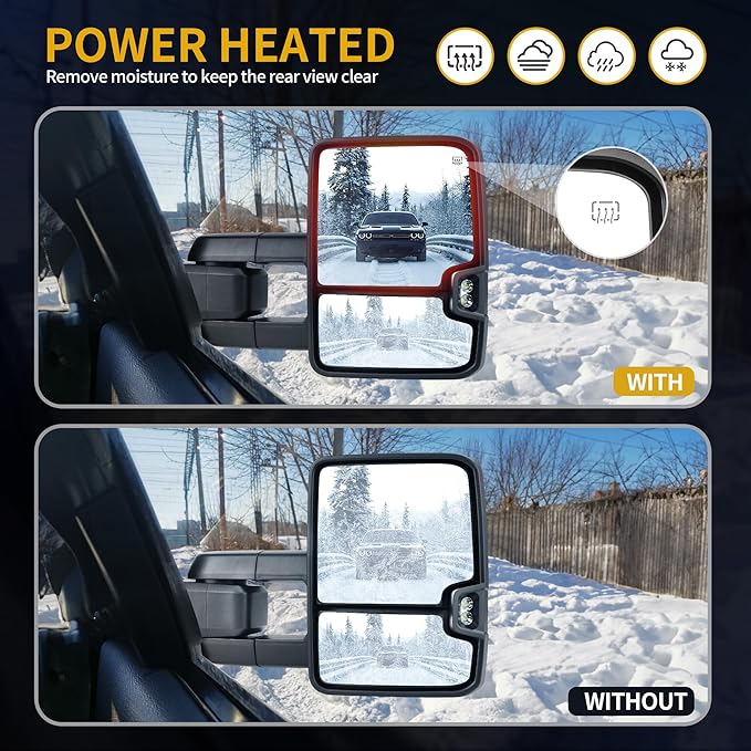 DWVO Towing Mirrors Compatible with 14-18 Silverado GMC Sierra 1500 2500 3500 HD,Power Heated Side Mirrors Tow Mirrors, Telescoping Power Folding with LED Turn Signal