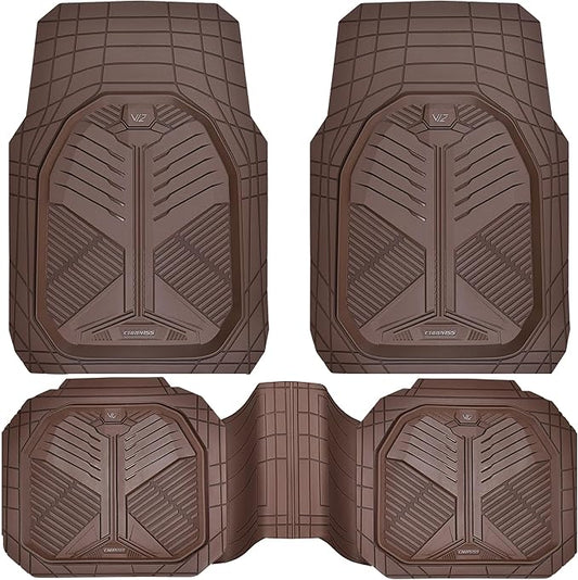 CAR PASS Heavy Duty Rubber Car Mats, Deep-Dish Odorless Car Floor Mats All Weather, Trim-to-Fit for SUVs Trucks Sedans, Waterproof Anti-Slip, 3 Pieces V12 Brown
