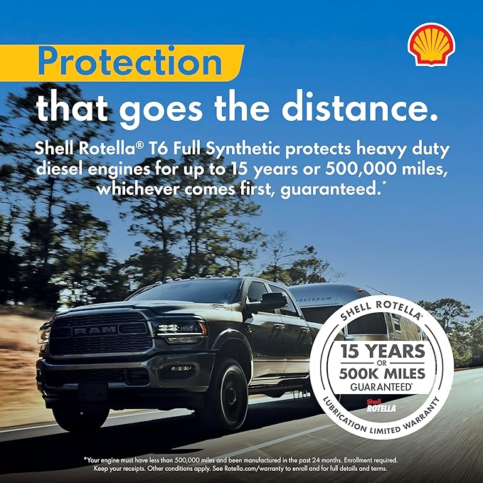Shell Rotella T6 Full Synthetic 5W-40 Diesel Engine Oil, 2.5 Gallon